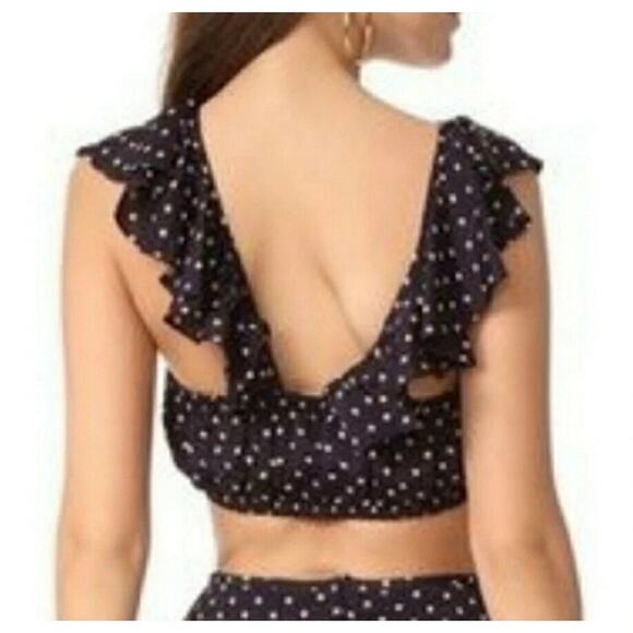 New w/Tag For Love and Lemons Navy Polka Dot Ruffle Crop Top Small - Picture 3 of 9